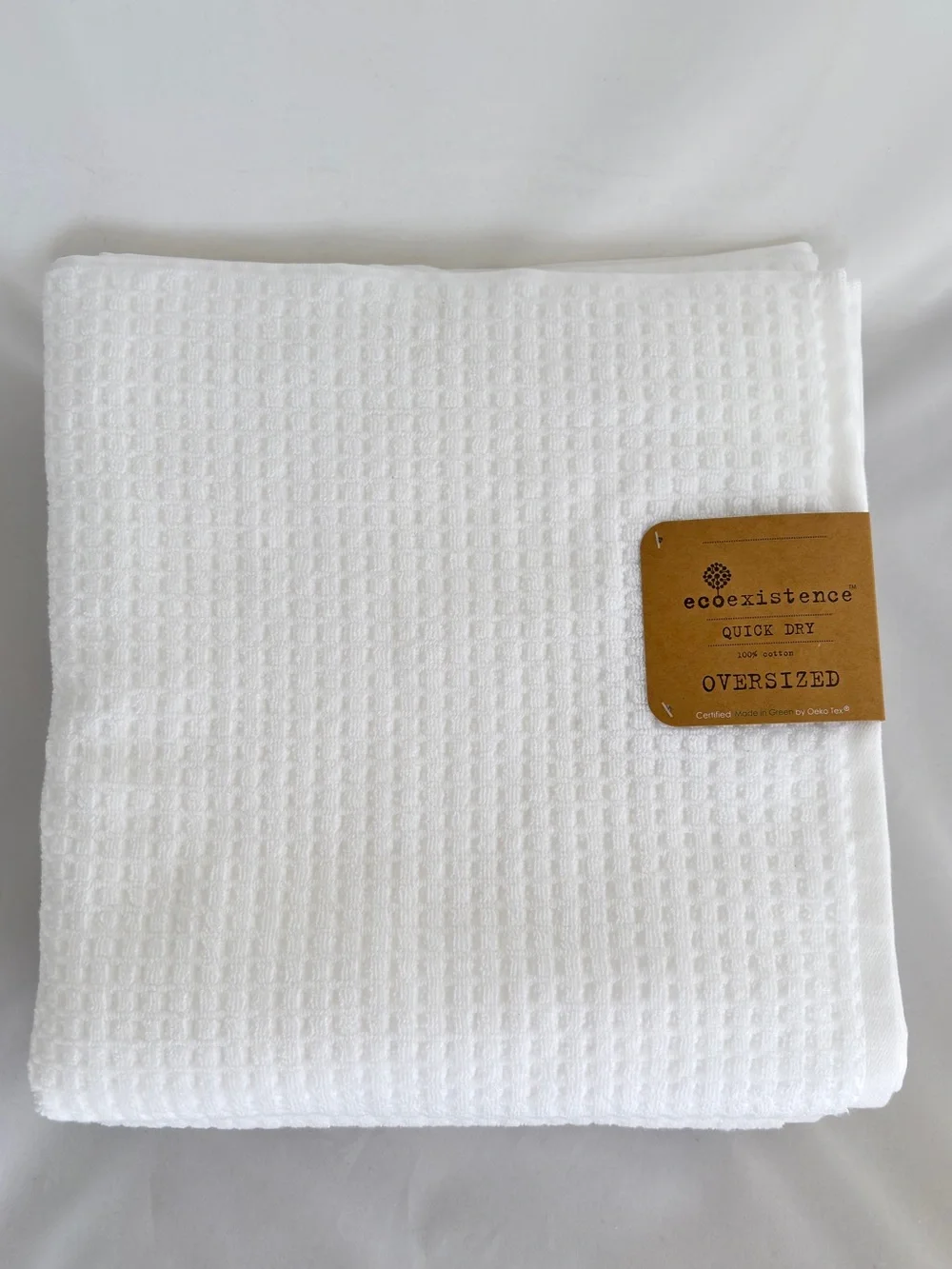 NWT 2Pc Ecoexistence Waffle Luxury Bath Towels in Pure White Soft Cotton